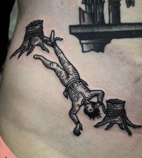 Tied up man tattoo by Philip Yarnell