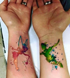 Tinkerbell and Peter Pan couple tattoo
