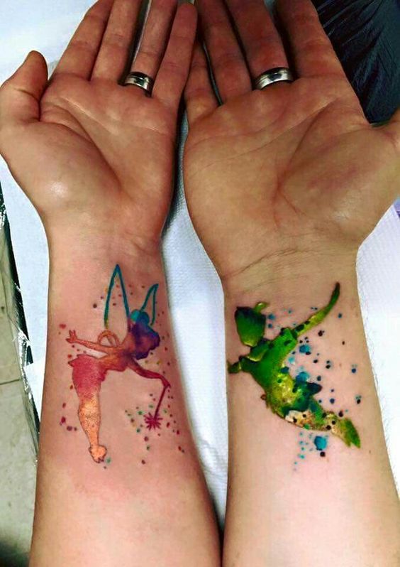 Tinkerbell and Peter Pan couple tattoo
