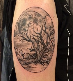 Tree and moon tattoo by Rachel Hauer