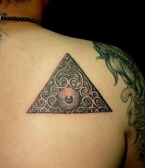 Triangle and eye ball tattoo