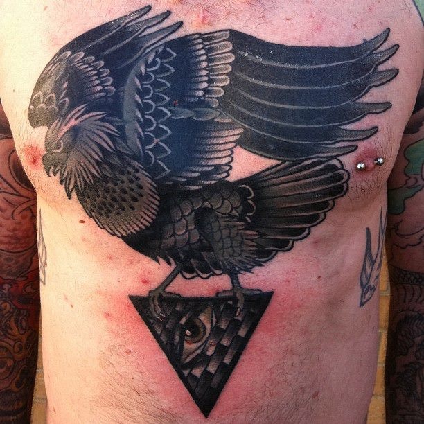 Triangle eye and bird tattoo by James McKenna
