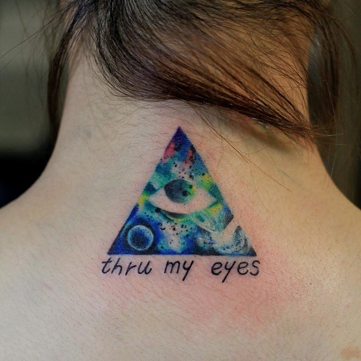 Triangle eye and quote tattoo