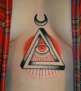Triangle eye chest tattoo