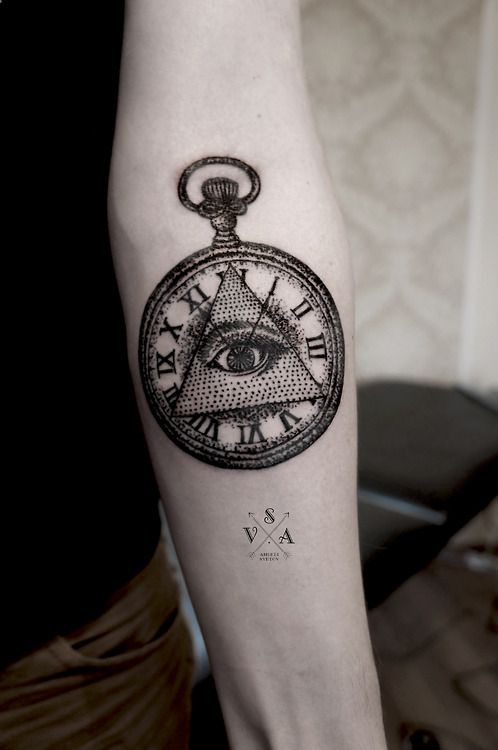 Triangle eye pocket watch tattoo