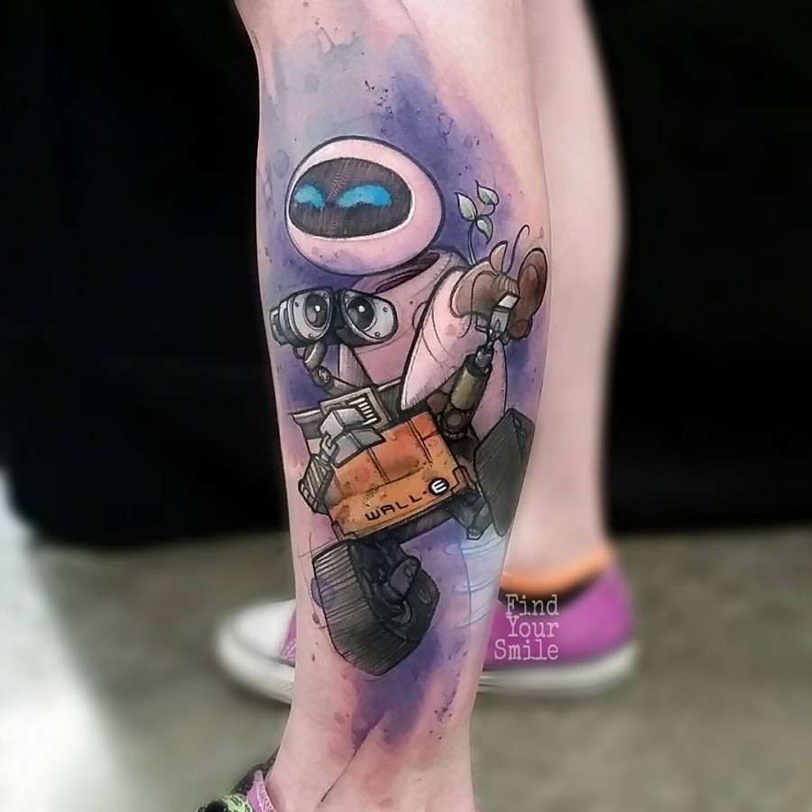 walle-and-eva-watercolor-tattoo