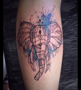 Watercolour elephant tattoo by Tyago Compiani