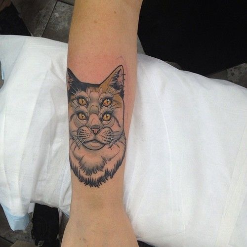 Weird cat tattoo by Dan Molloy
