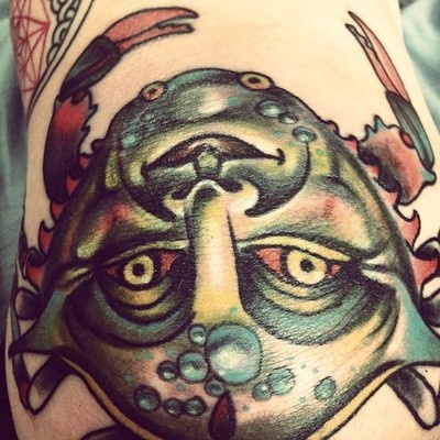 Weird crab tattoo by Eva Huber