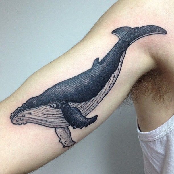 Whale tattoo on arm by Pepe Vicio