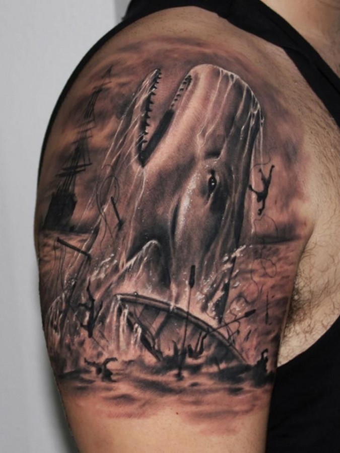 Whale tattoo on arm by Riccardo Cassese