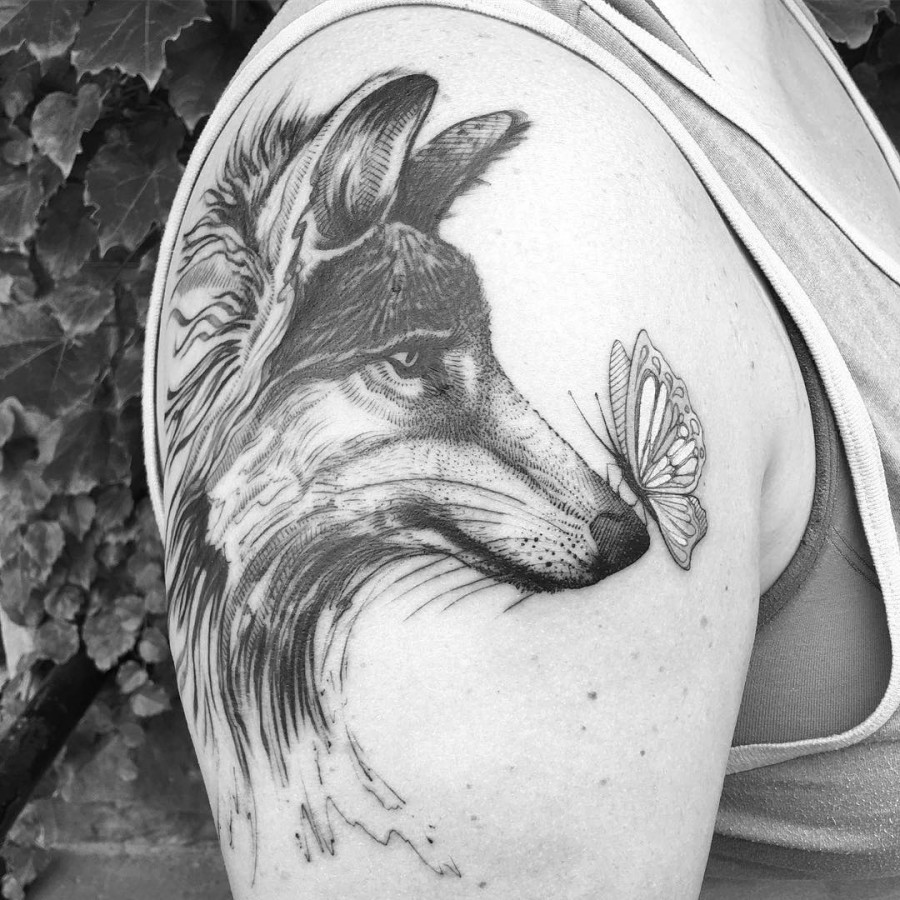 wolf-butterfly-tattoo-by-dinonemec