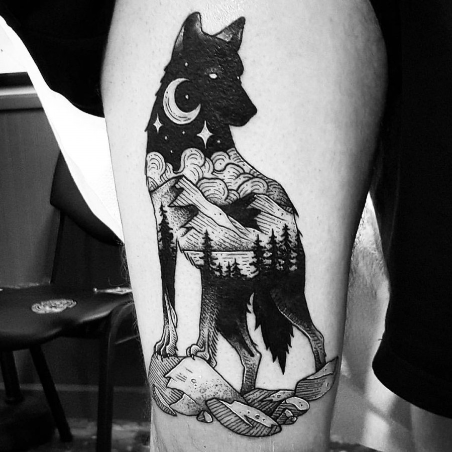 wolf tattoo by cutty bage
