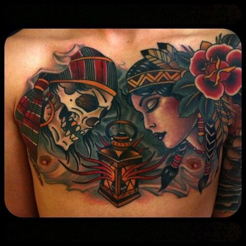 Woman and skull tattoo by W. T. Norbert