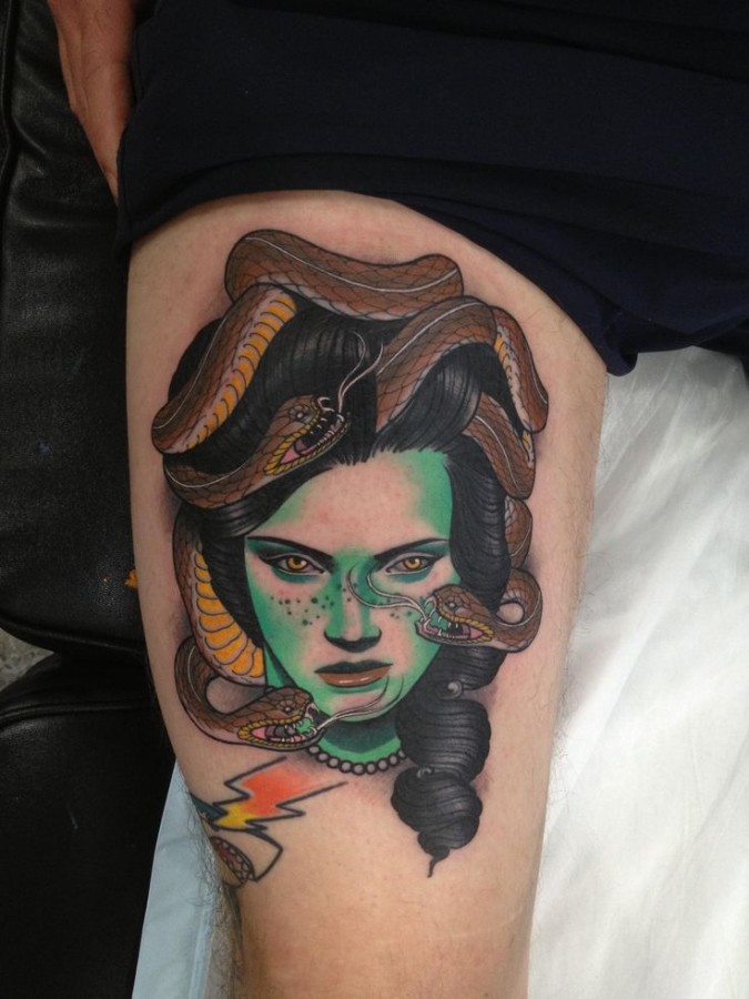 Woman and snakes tattoo by Dan Molloy