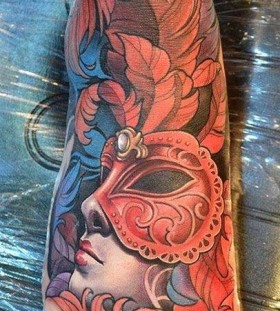 Woman with mask tattoo by Elvin Yong