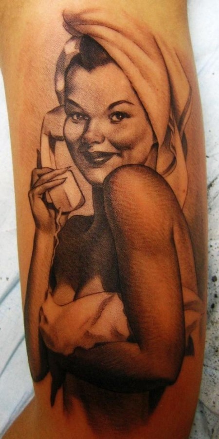 Woman with telephone tattoo by Xavier Garcia Boix
