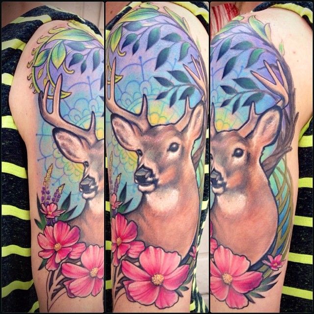 Wonderful deer tattoo by Jessica Brennan