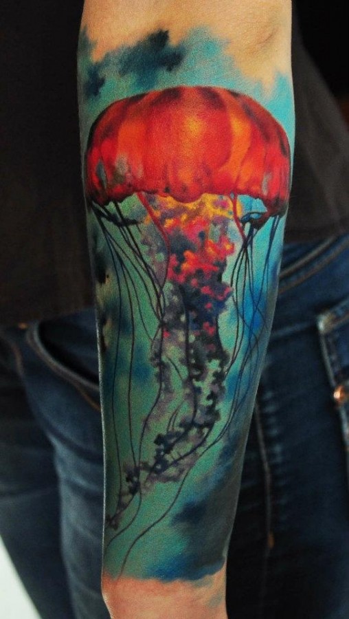 Wonderful jellyfish arm tattoo