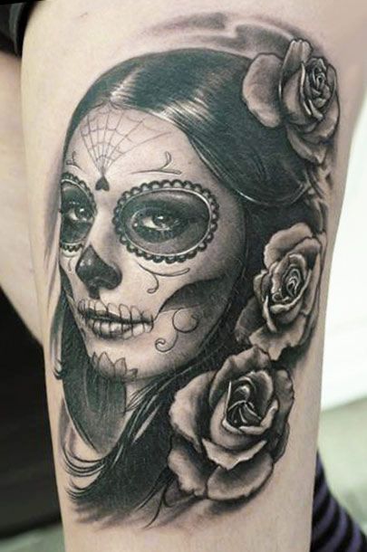 Wonderful painted woman tattoo by James Tattooart