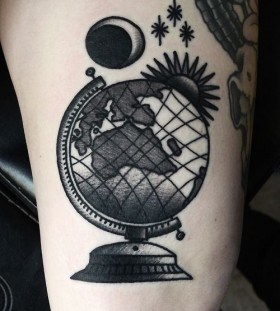World globe tattoo by Philip Yarnell