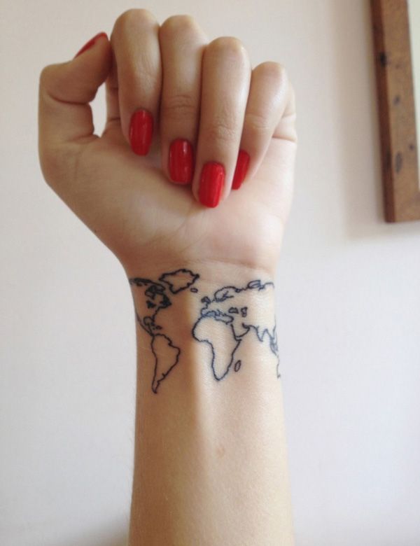 World’s map wrist tattoo