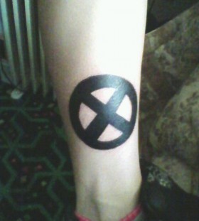 X-men symbol leg tattoo