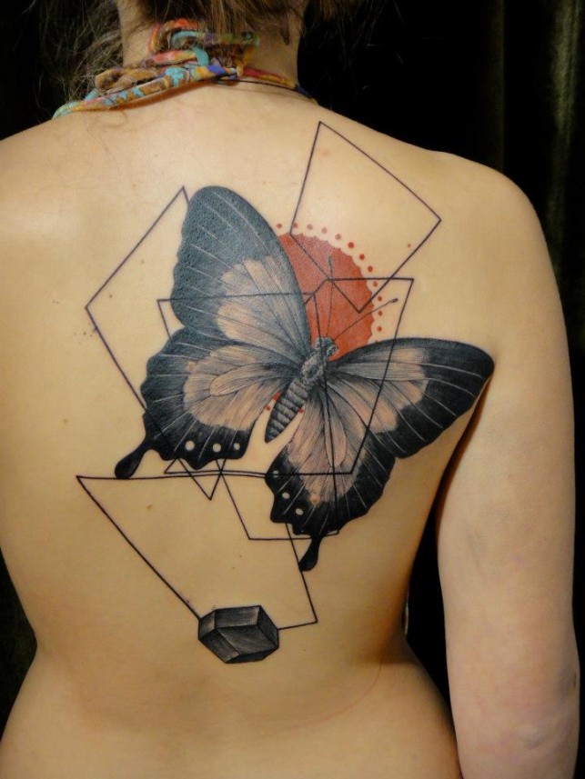 Xoil butterfly back tattoo