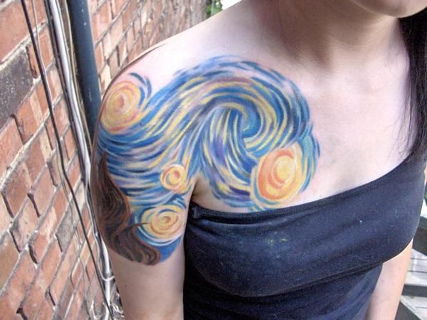 Yellow and blue watercolor tattoo