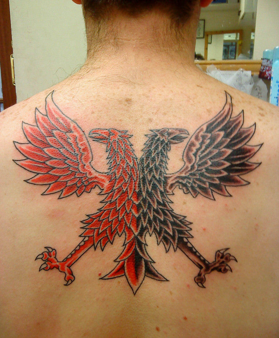 Silhouetted Black Double-headed Eagle Tattoo, Albanian Eagle Tattoo.