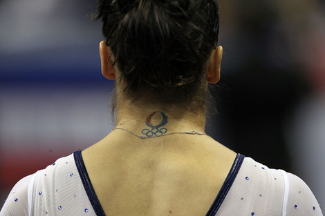 Alicia Sacramones With Olympic Neck Tattoo Design