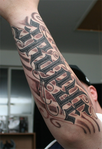 Ambigram Tattoo Full On Arm