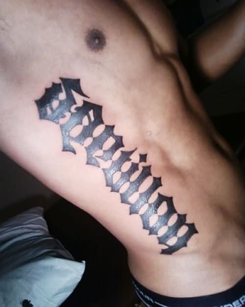 Ambigram Tattoos Design On Right Side Body