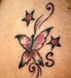 Butterfly and Star with Letter S Tattoo Design