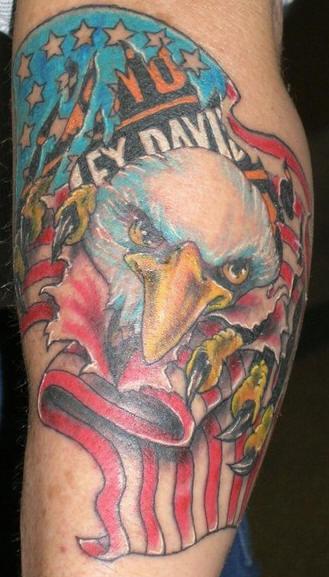 American Flag Eagle And Harley Davidson Tattoo Design