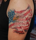 Amazing Amreican Flag and Eagle Head Tattoo Design