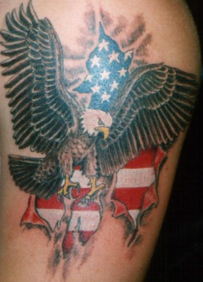 Great Eagle with American Flag Tattoo Design