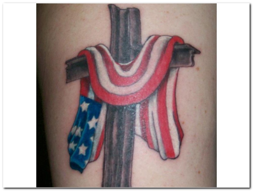Cross and American Flag Tattoo Design