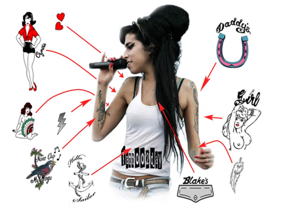 Amy Winehouse Set Of 10 Deluxe Temporary Tattoos (NSFW), Amy Winehouse Temp...
