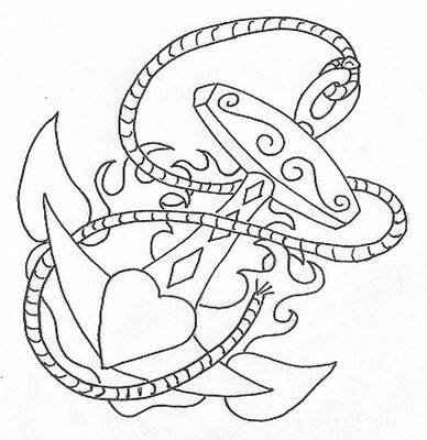 Cute Love and Anchor Themed Girls Tattoo Design Sketch