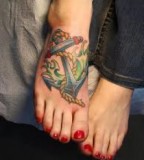 Cool Girls Anchor Themed Tattoo Design on Foot 