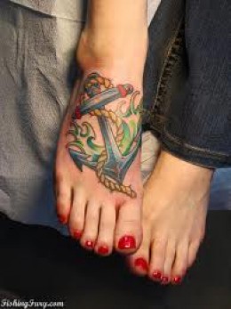 Cool Girls Anchor Themed Tattoo Design on Foot