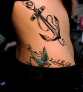 Popular Anchor Girls Tattoo Design on Rib Sample Pic