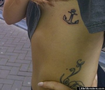 Cute Small Lady Gaga New Anchor Tattoo on Rib