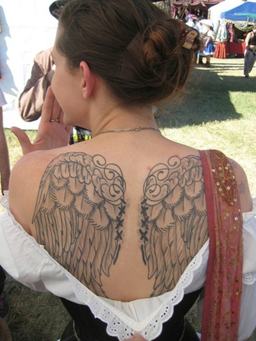 Back Angel Wings Tattoo For Girls