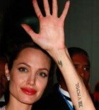 Angelina Jolie Tattoos Images in Left Hand