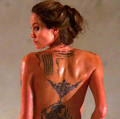 Angelina Shows Off Her New Temporary Tattoos For Wanted Rotten