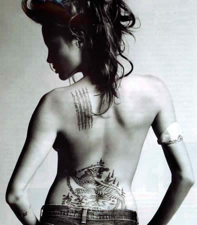 Back Body of Angelina Jolie Celebrities Tattoos List