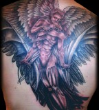 Amazing Angel Wing And Demon Backpiece Tattoos
