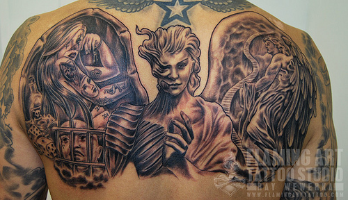 Angels And Demons Back Piece Tattoo Sitting A Photo Gallery